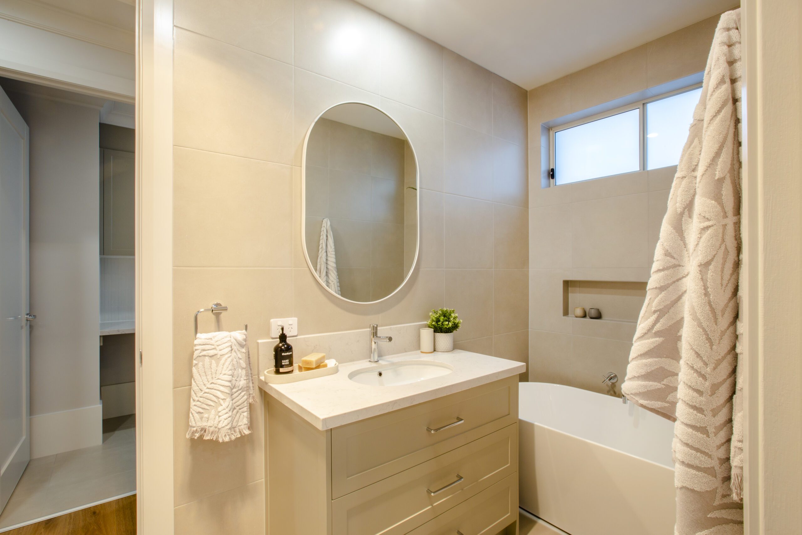 Ensuite vanity and bath in Oasis display home by Built Solutions at Aston Park