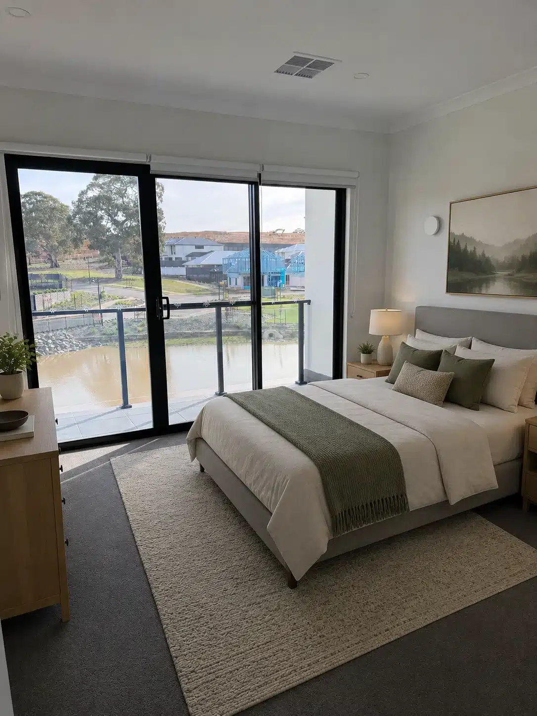 Master bedroom with a balcony